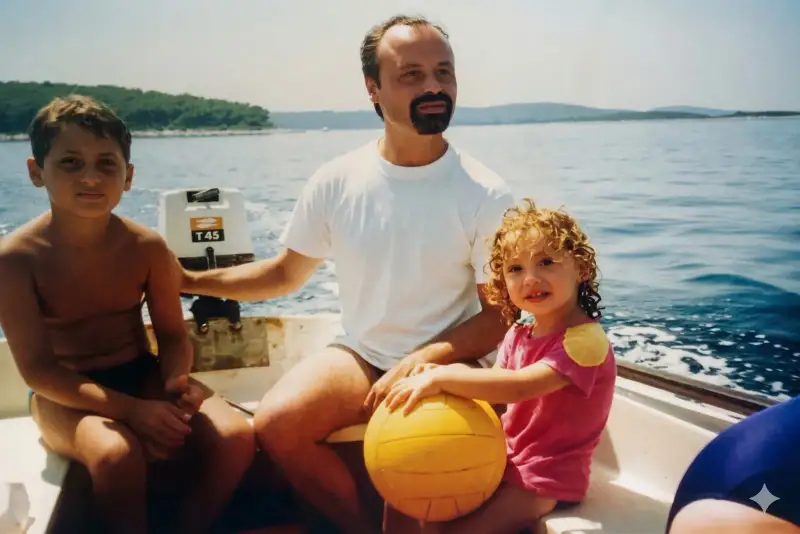 Our father with us as kids on the boat